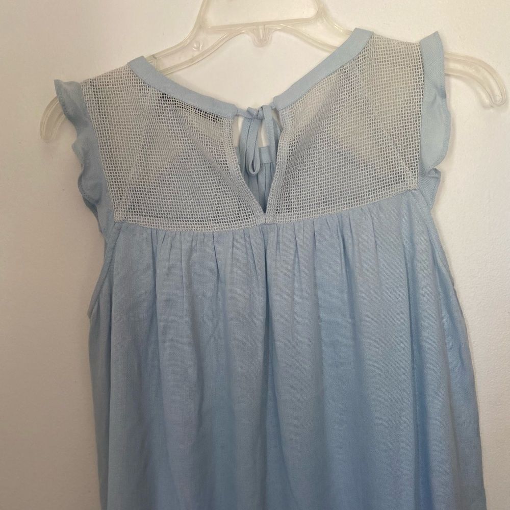 Doe & Rae Light Blue Mesh Yoke Ruffle Sleeve Top - Picture 11 of 13